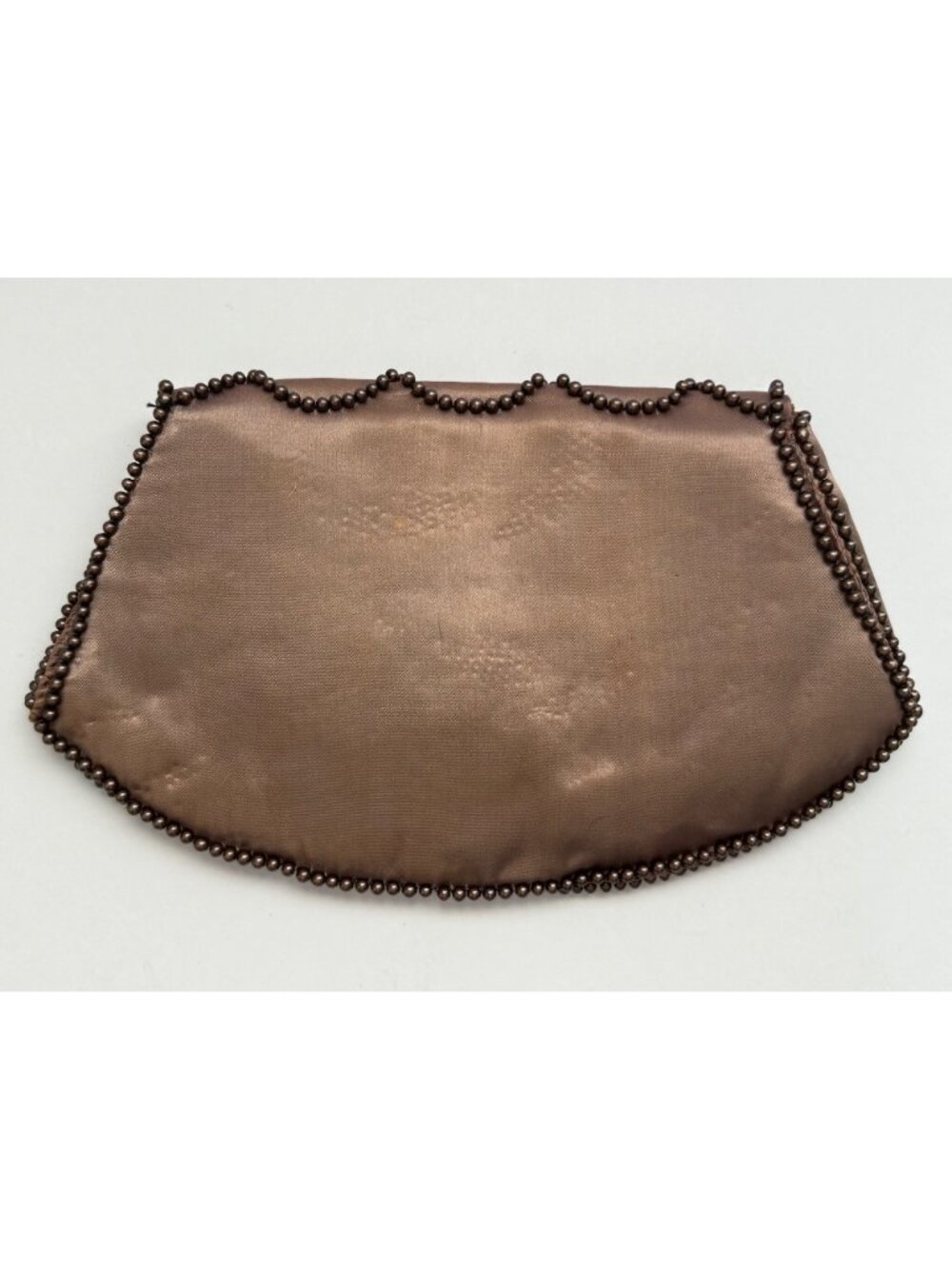 Vintage Brown Satin Beaded Clutch w/ Floral Motif Design - Picture 3 of 8